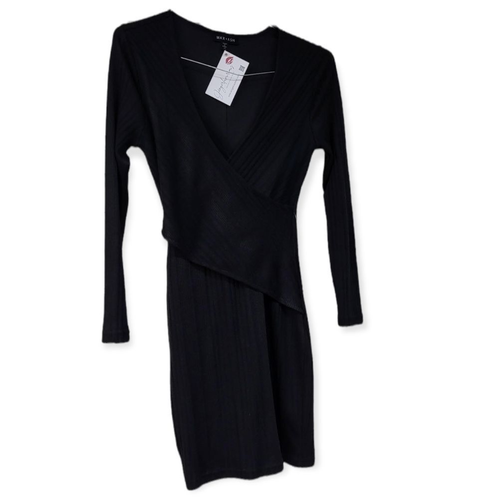 MAX‎ + ASH Black Wrap-Style Dress S